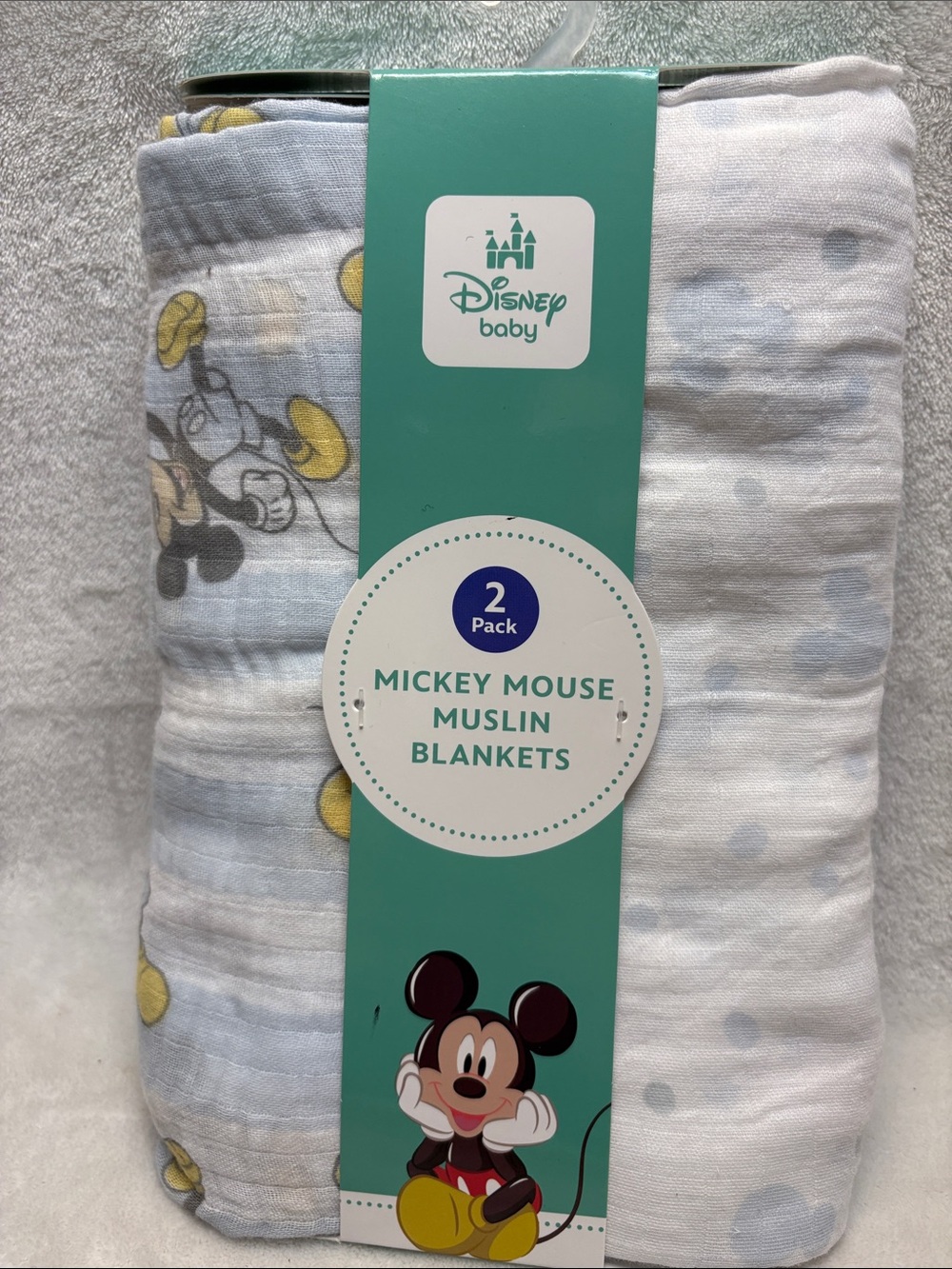 Disney Baby Mickey Mouse Light Blue and Yellow Muslin Blanket Set (2-Pack)